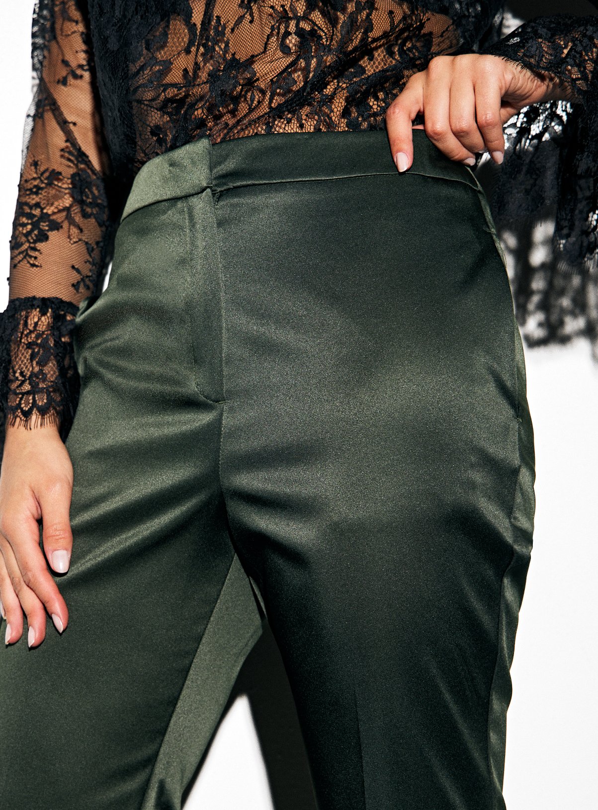 Dark Green Tailored Bootcut Satin Trousers  16R - Image 3 thumbnail
